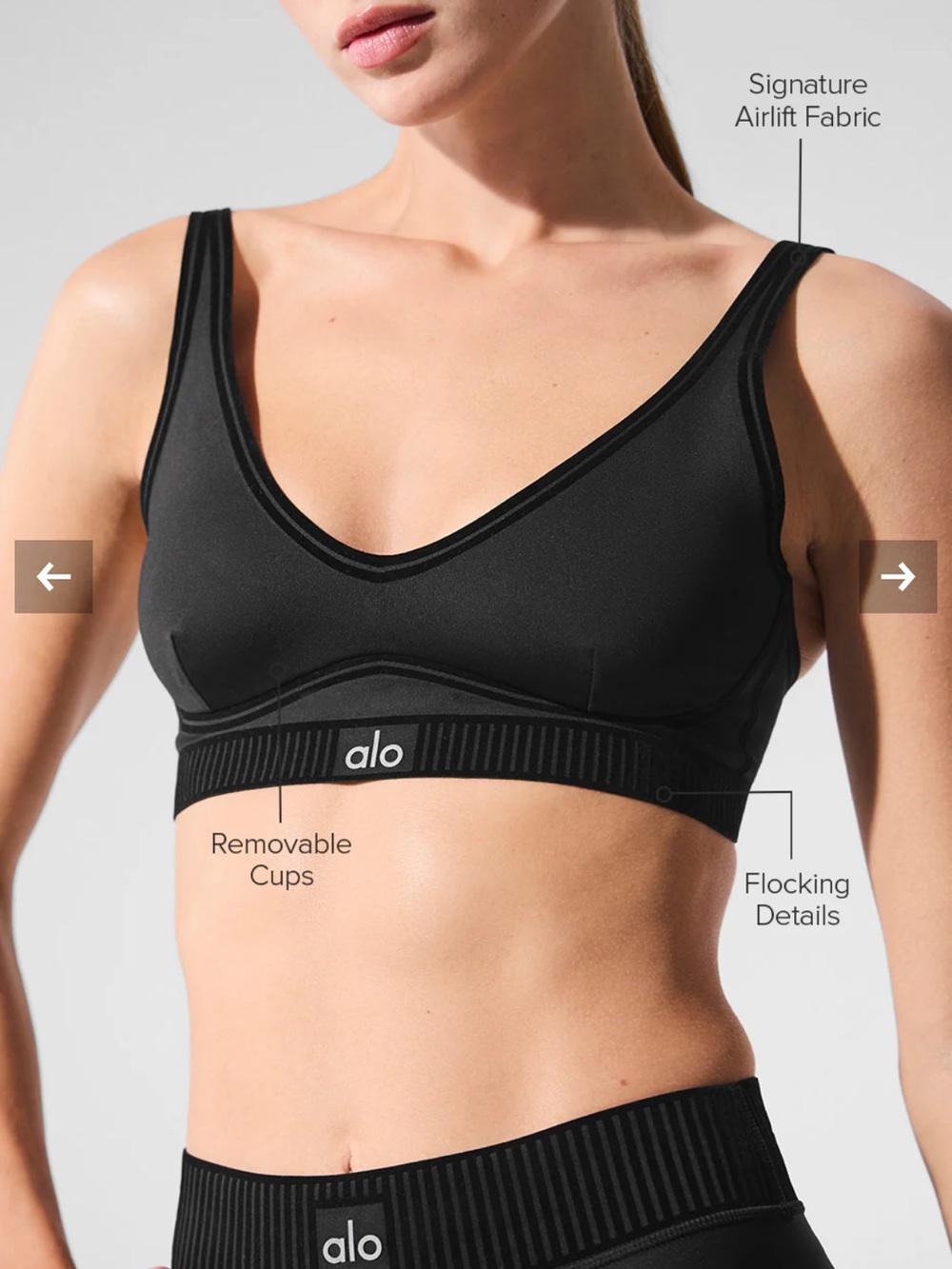 ALO Yoga Black V‑Neck Airlift Line Up Sports Bra